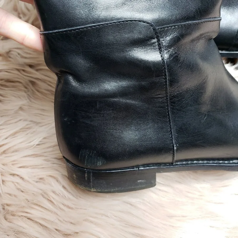 Manolo Blahnik Black Astrakhan-Cuffed Riding Boot